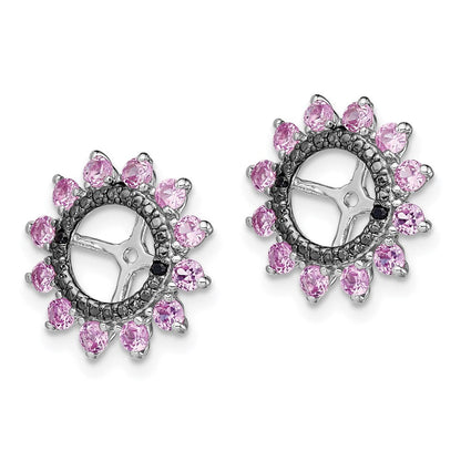 Sterlingsilber Rhodium Erzeugt Rosa Saphir & Schwarz Ohrring Jack