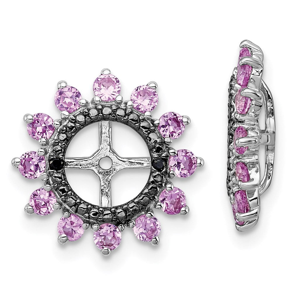 Sterlingsilber Rhodium Erzeugt Rosa Saphir & Schwarz Ohrring Jack