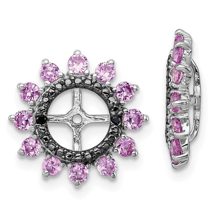 Sterlingsilber Rhodium Erzeugt Rosa Saphir & Schwarz Ohrring Jack