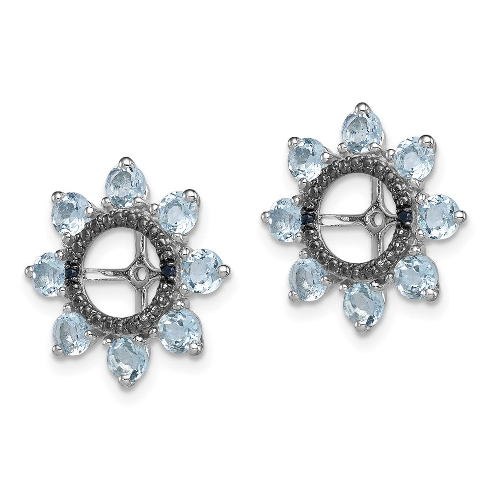 Sterlingsilber Rhodium Aquamarin & Schwarz Saphir Ohrring Jacke