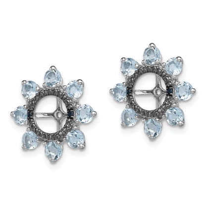 Sterlingsilber Rhodium Aquamarin & Schwarz Saphir Ohrring Jacke