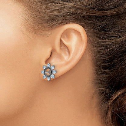Sterlingsilber Rhodium Aquamarin & Schwarz Saphir Ohrring Jacke
