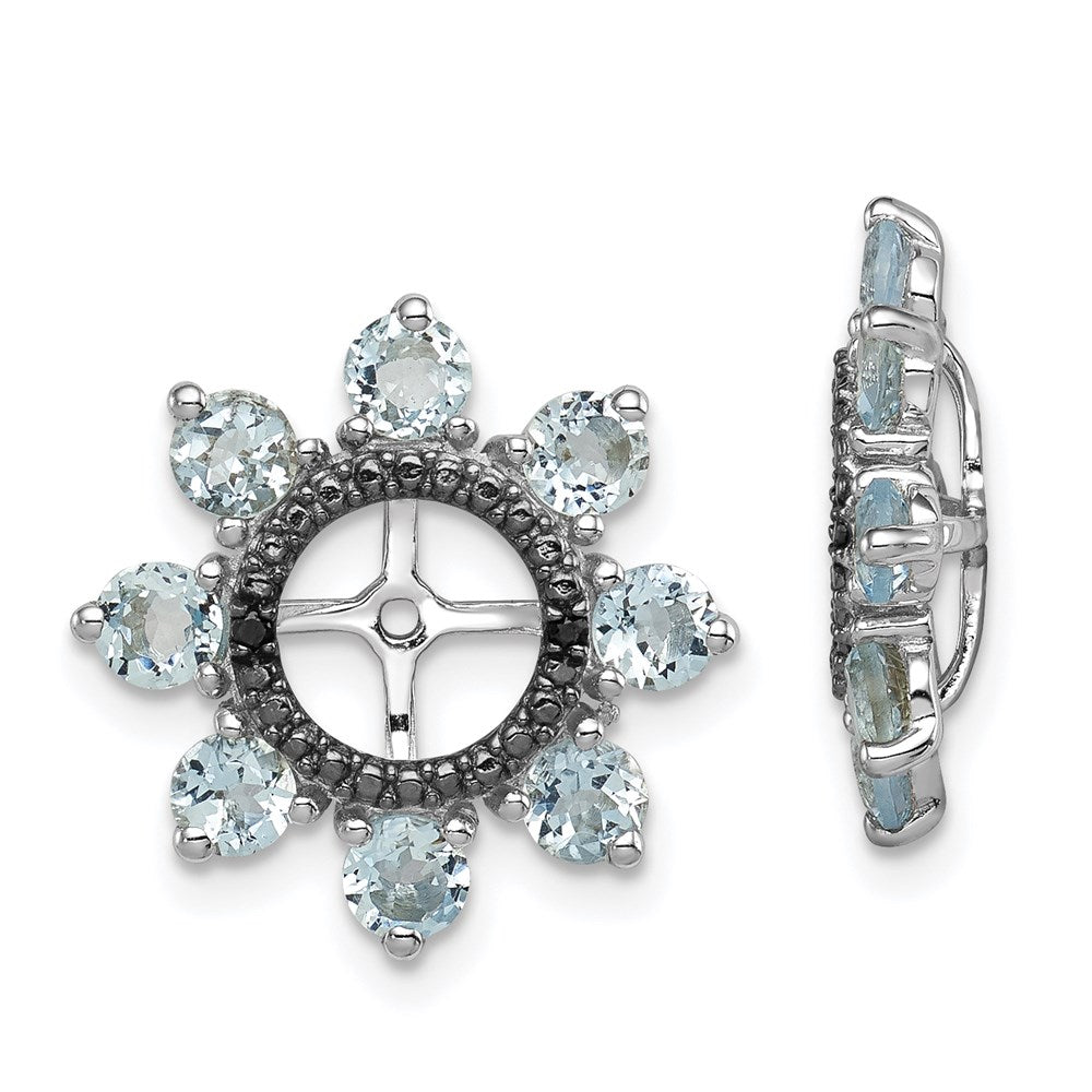 Sterlingsilber Rhodium Aquamarin & Schwarz Saphir Ohrring Jacke