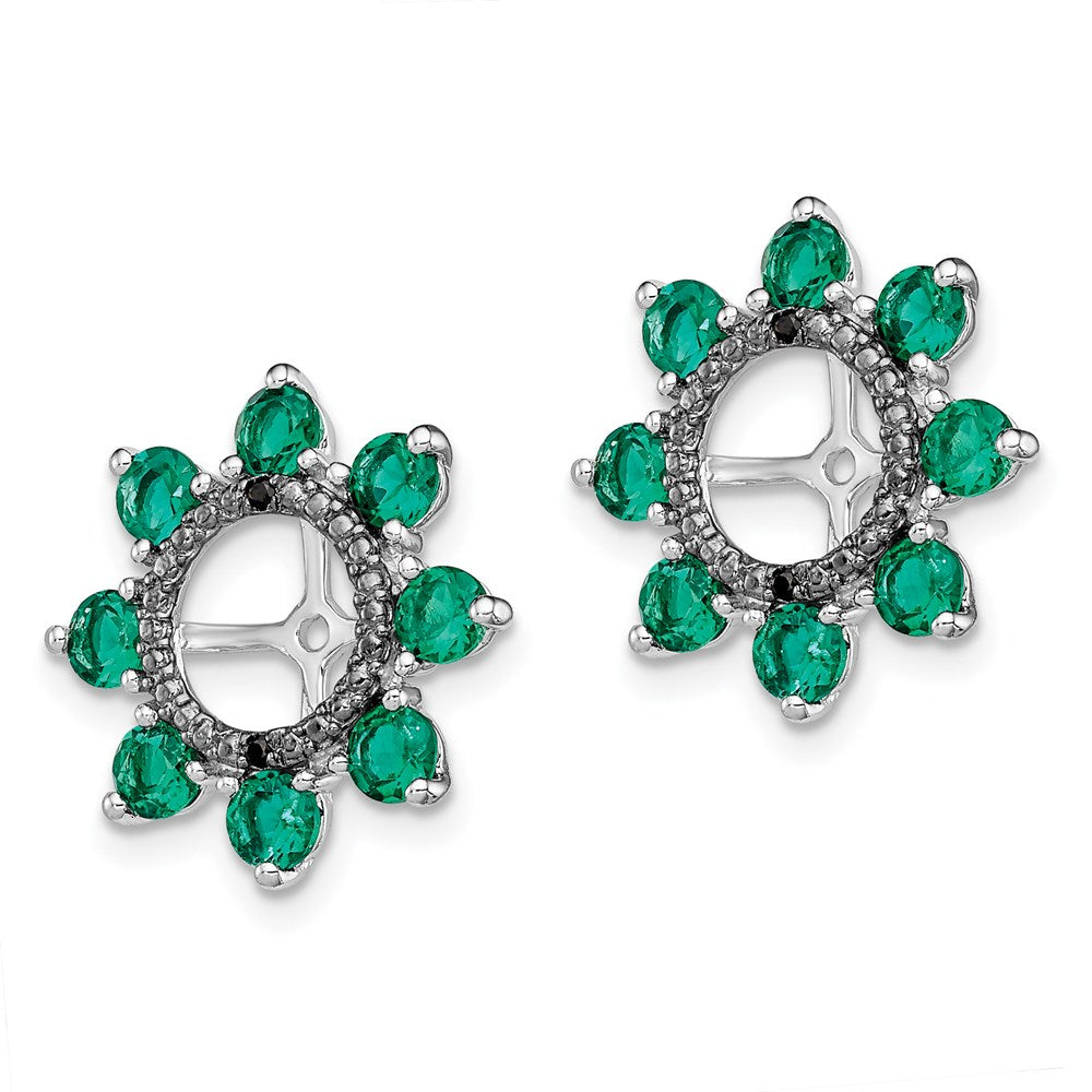 Sterlingsilber Rhodium Erzeugt Smaragd & Schwarz Saphir Ohrring Jacke