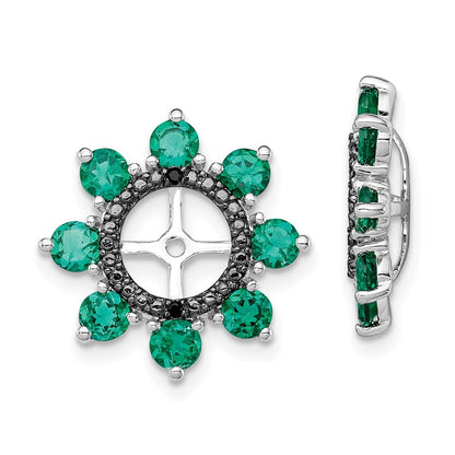 Sterlingsilber Rhodium Erzeugt Smaragd & Schwarz Saphir Ohrring Jacke