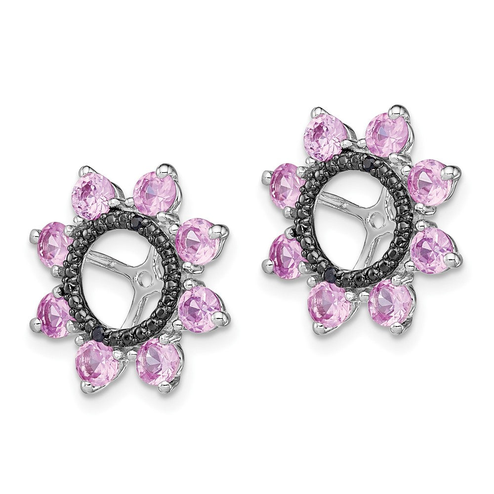 Sterlingsilber Rhodium Erzeugt Rosa Saphir & Schwarz Ohrring Jack