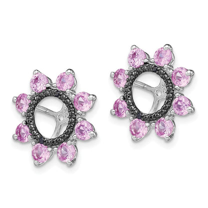 Sterlingsilber Rhodium Erzeugt Rosa Saphir & Schwarz Ohrring Jack