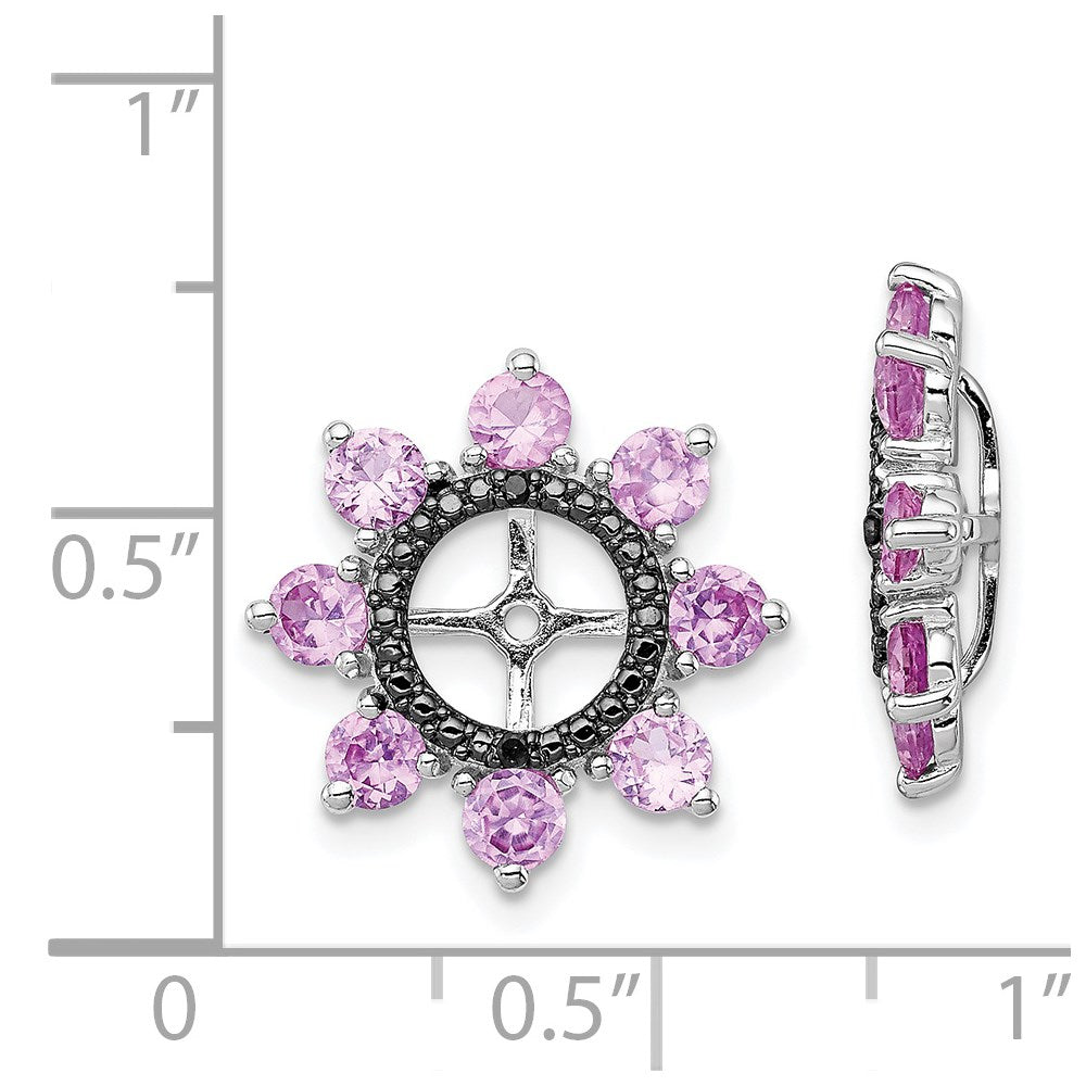 Sterlingsilber Rhodium Erzeugt Rosa Saphir & Schwarz Ohrring Jack