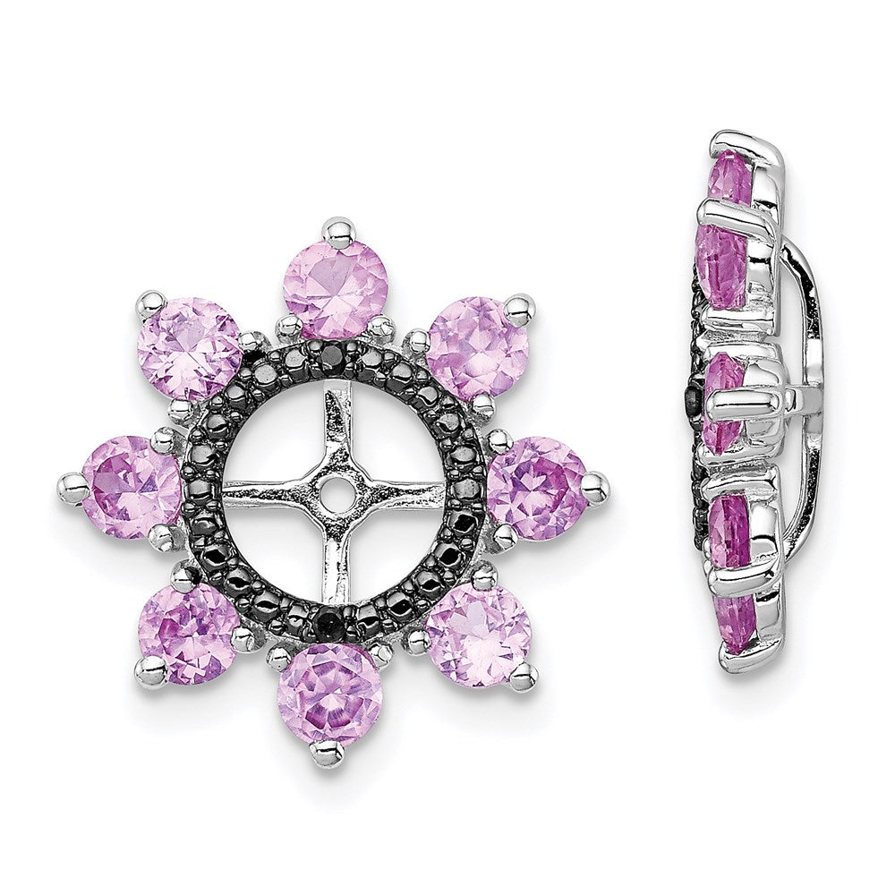 Sterlingsilber Rhodium Erzeugt Rosa Saphir & Schwarz Ohrring Jack