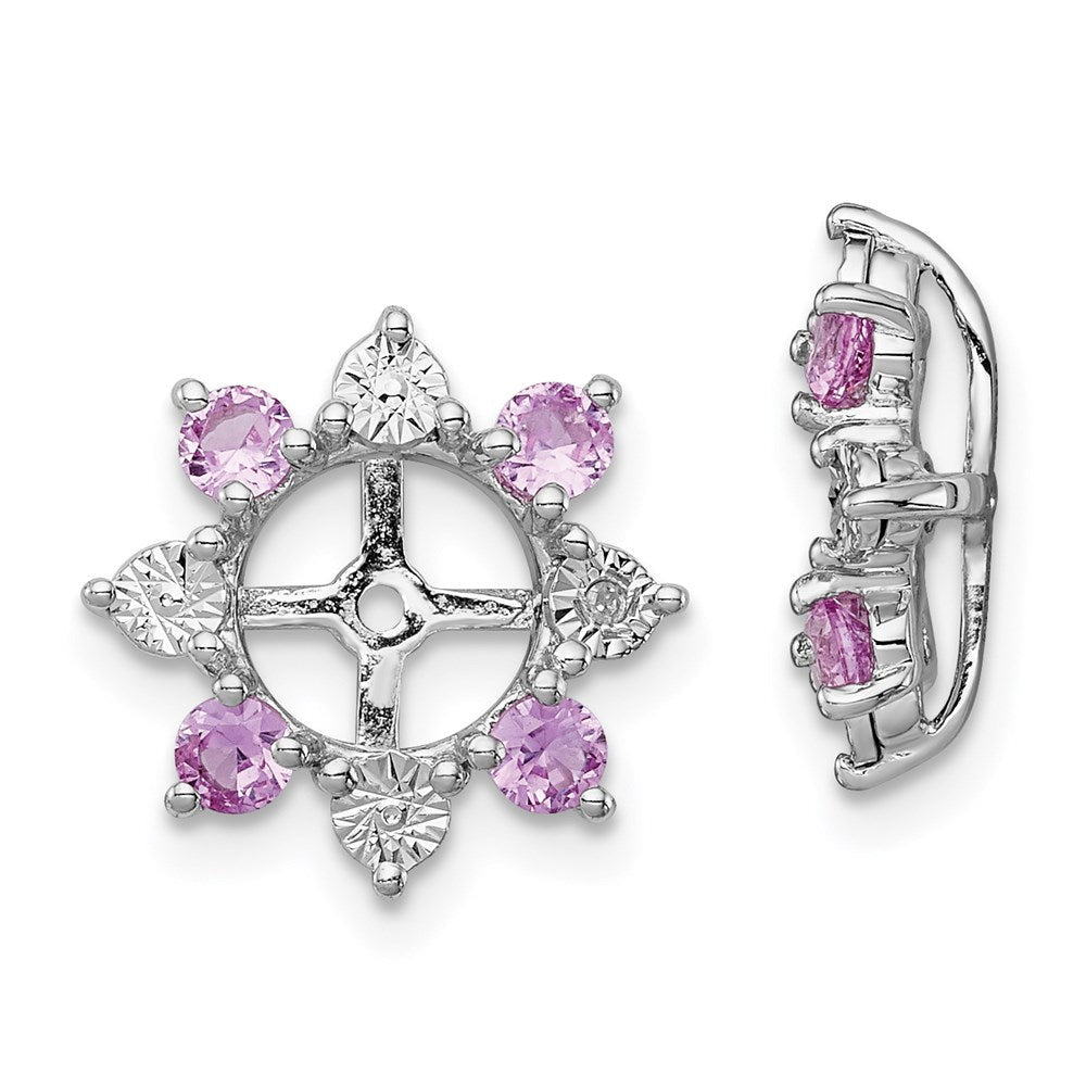 Sterlingsilber Rhodium Diamant. & Erzeugt Rosa Saphir Ohrring Jacke