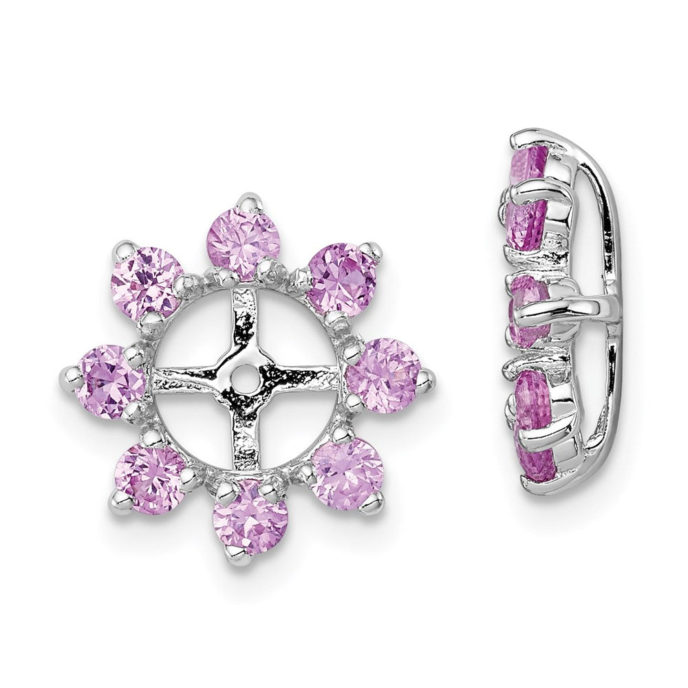 Sterlingsilber Rhodium Erzeugt Rosa Saphir Ohrring Jacke