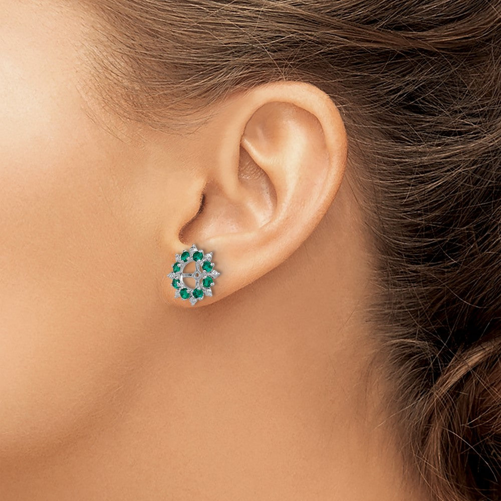 Sterlingsilber Rhodium Diamant. & Erzeugt Smaragd Ohrring Jacke