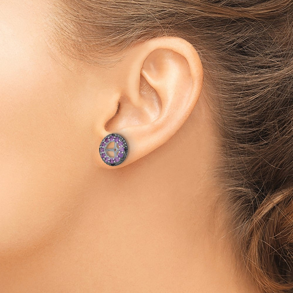 Sterlingsilber Rhodium Amethyst & Schwarz Saphir Ohrring Jacke