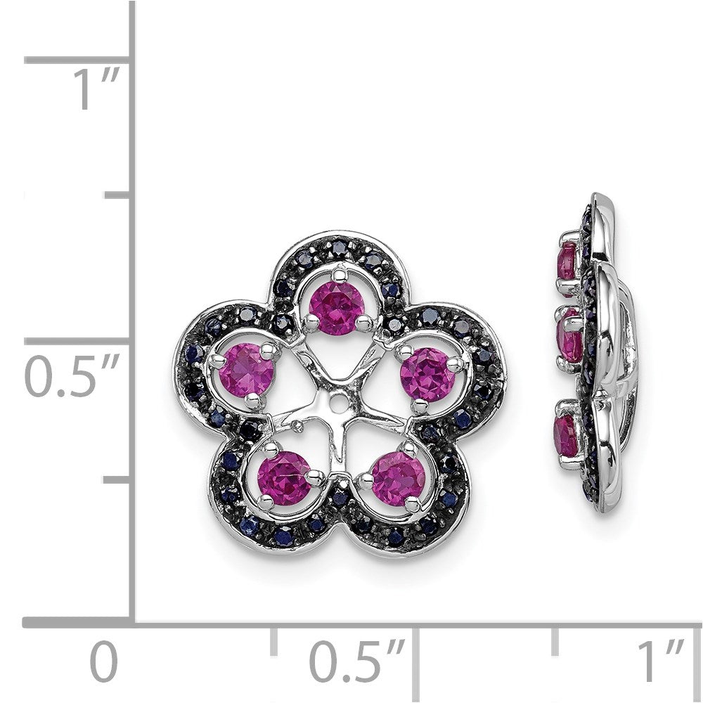 Sterlingsilber Rhodium Erzeugt Rubin & Schwarz Saphir Ohrring Jacke