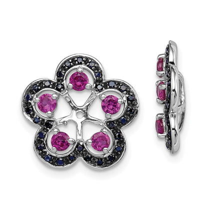 Sterlingsilber Rhodium Erzeugt Rubin & Schwarz Saphir Ohrring Jacke