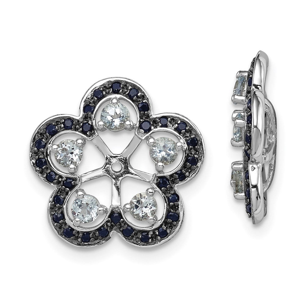Sterlingsilber Rhodium Aquamarin & Schwarz Saphir Ohrring Jacke