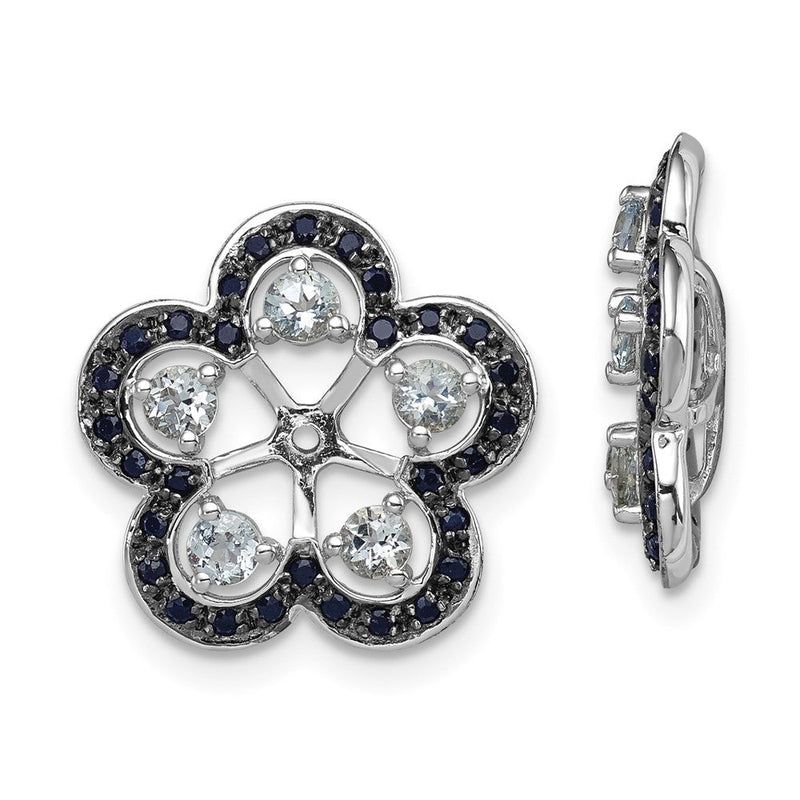 Sterlingsilber Rhodium Aquamarin & Schwarz Saphir Ohrring Jacke