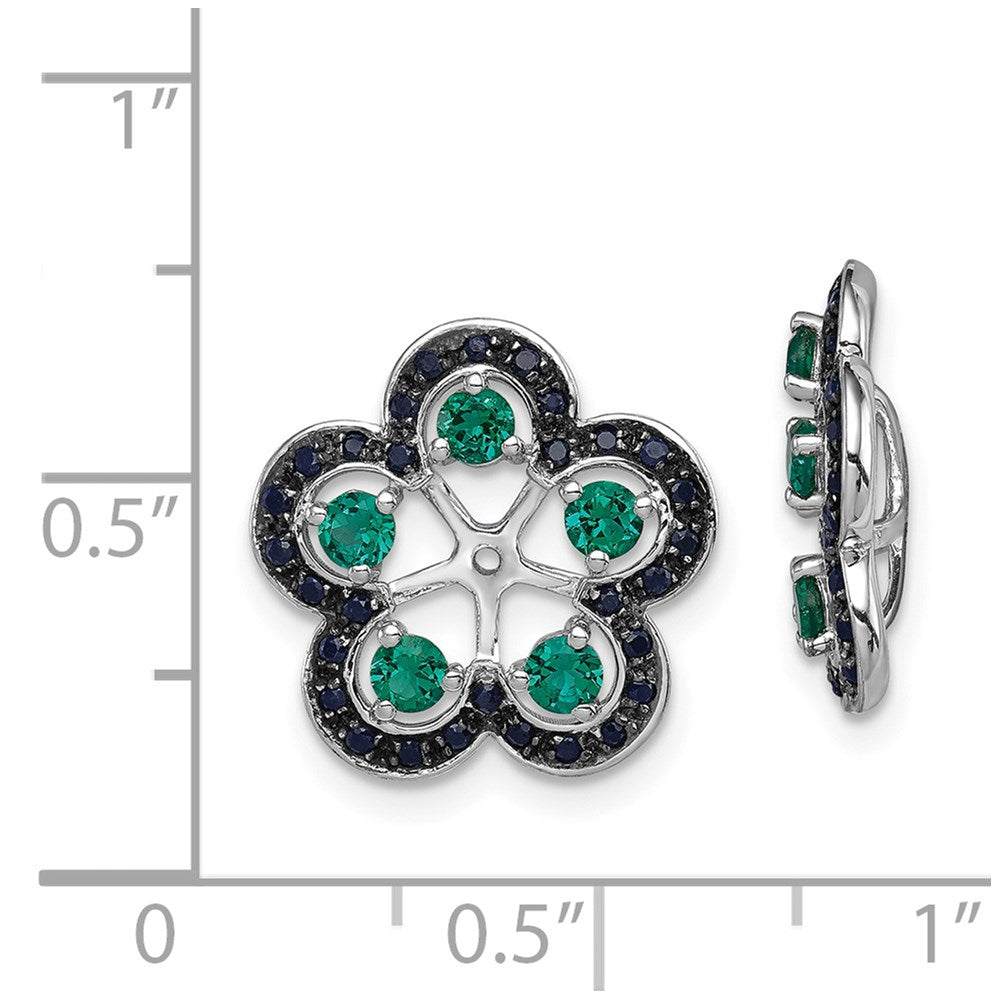 Sterlingsilber Rhodium Erzeugt Smaragd & Schwarz Saphir Ohrring Jacke