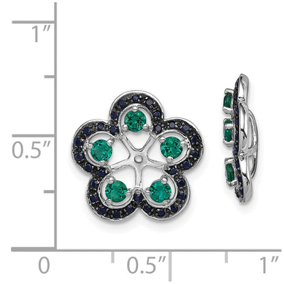 Sterlingsilber Rhodium Erzeugt Smaragd & Schwarz Saphir Ohrring Jacke