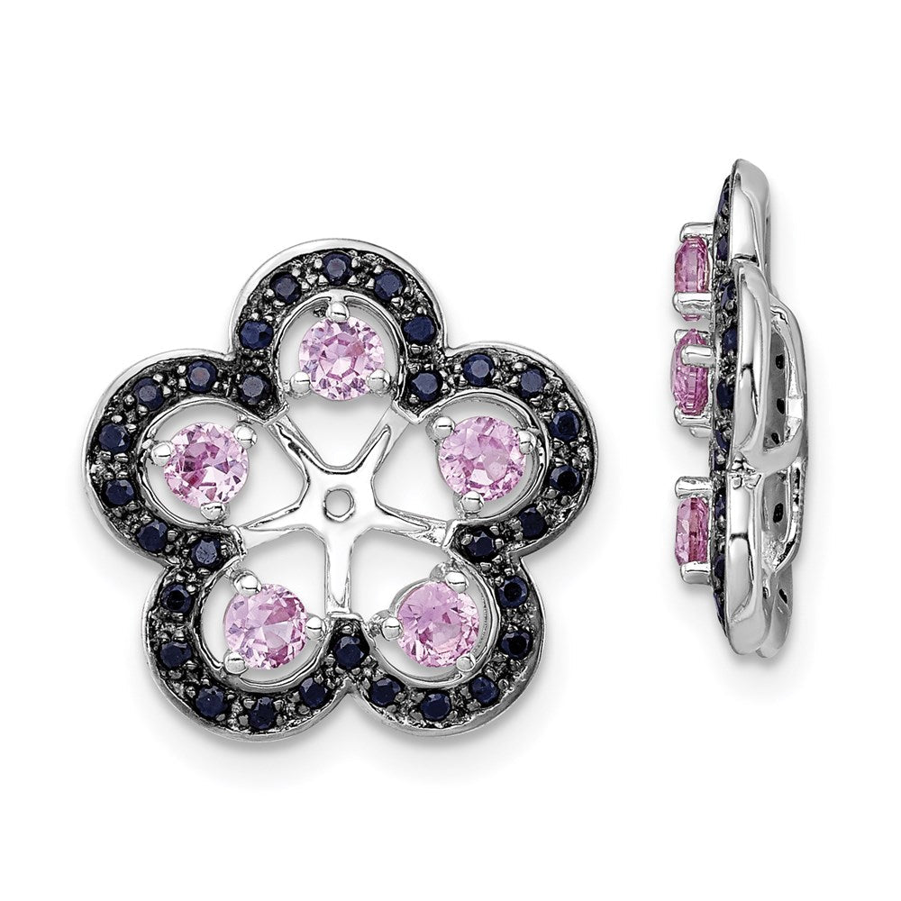 Sterlingsilber Rhodium Crted Rosa Saphir & Schwarz Ohrring Jacke