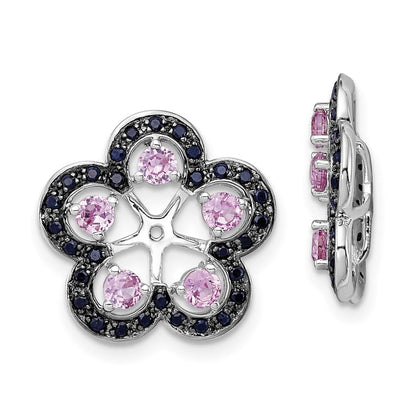 Sterlingsilber Rhodium Crted Rosa Saphir & Schwarz Ohrring Jacke