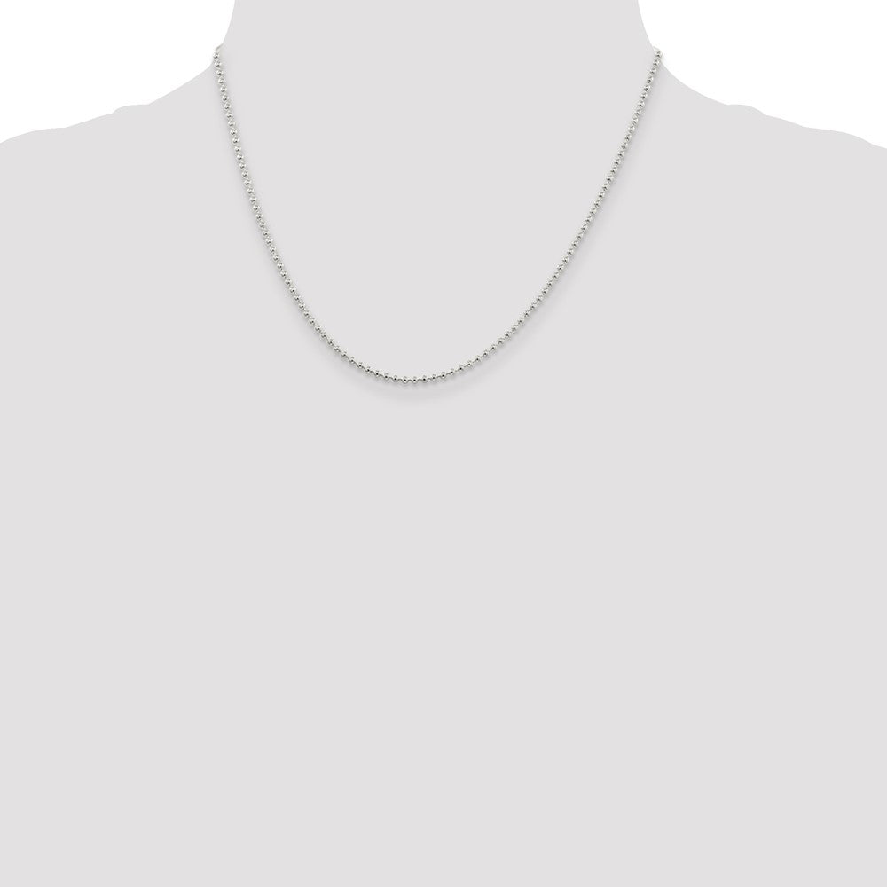 Sterlingsilber 2mm Gekugelt Kette mit 2 Zoll Verlängerung. Halskette