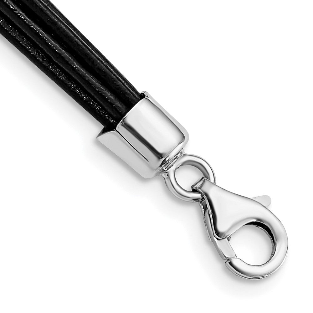 Sterlingsilber Rhodiniert 16inch Schwarz Multi-cord Leder Halskette