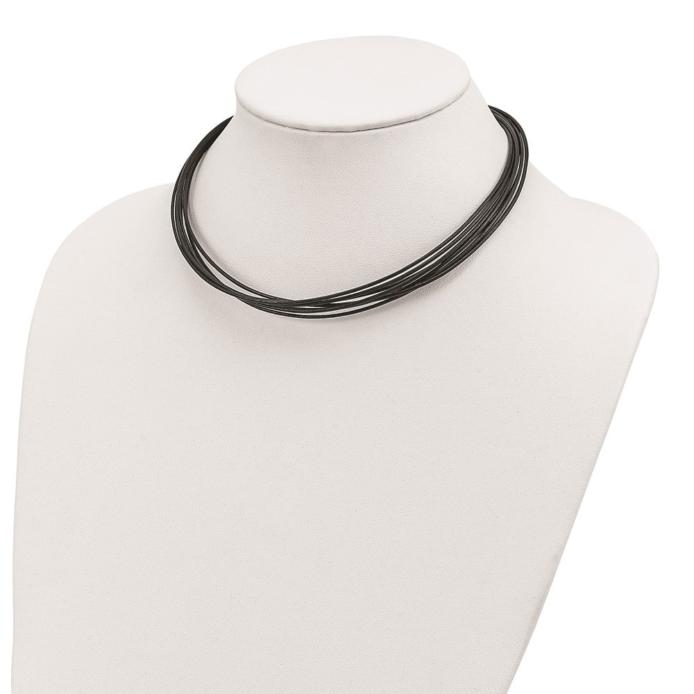 Sterlingsilber Rhodiniert 16inch Schwarz Multi-cord Leder Halskette