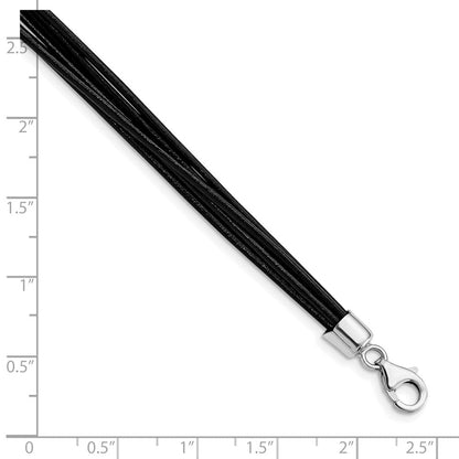 Sterlingsilber Rhodiniert 16inch Schwarz Multi-cord Leder Halskette