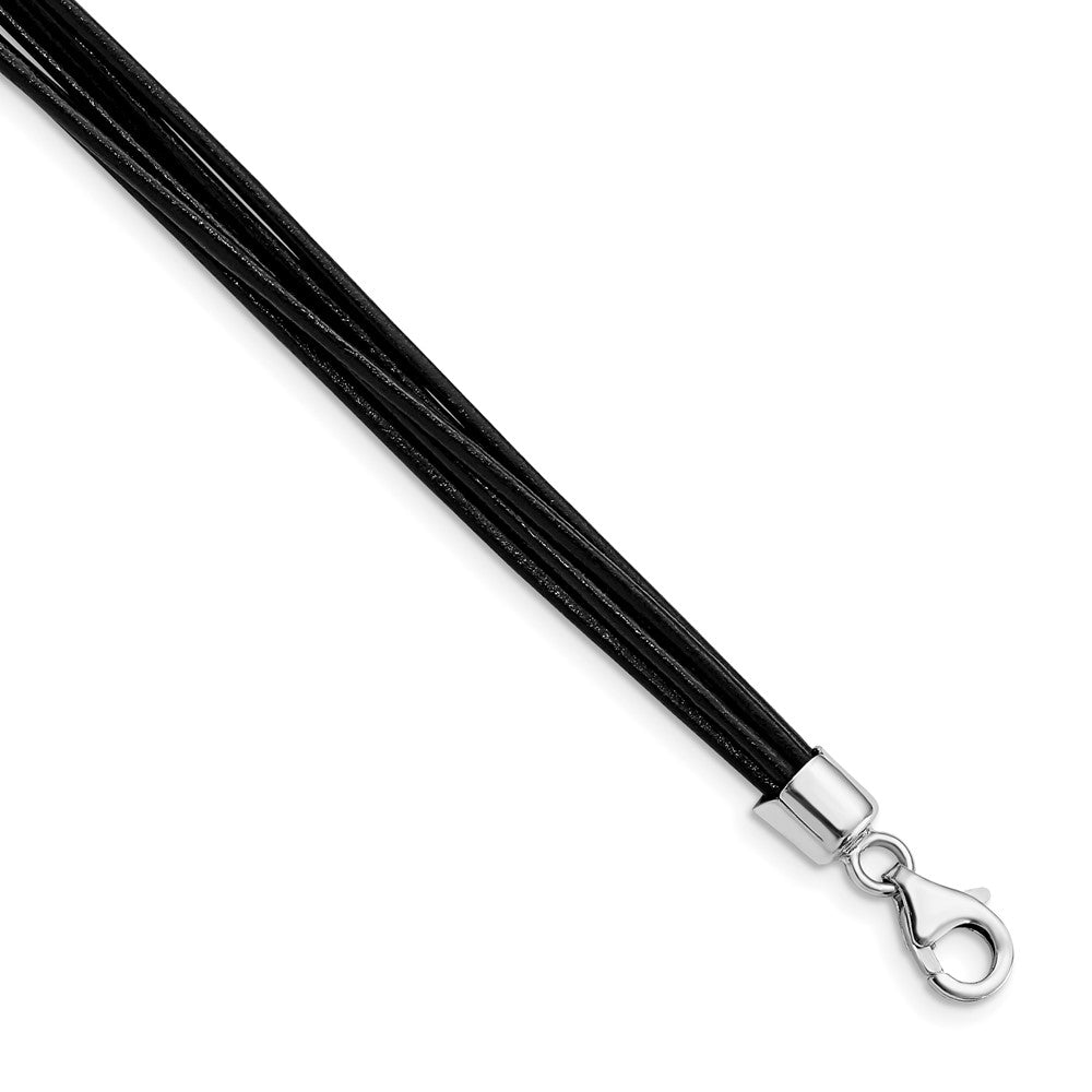 Sterlingsilber Rhodiniert 16inch Schwarz Multi-cord Leder Halskette