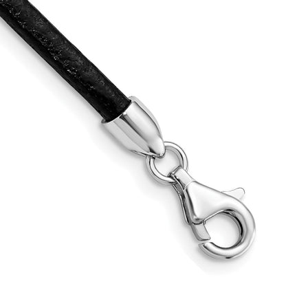 Sterlingsilber Rhodiniert 3mm Schwarz Leder Halskette