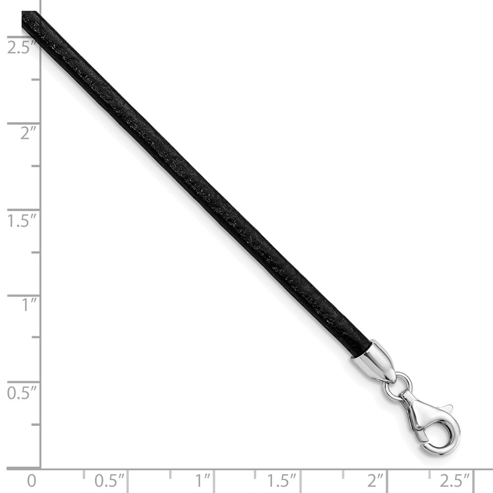 Sterlingsilber Rhodiniert 3mm Schwarz Leder Halskette