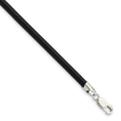 Sterlingsilber 4mm Schwarz Leder Halskette