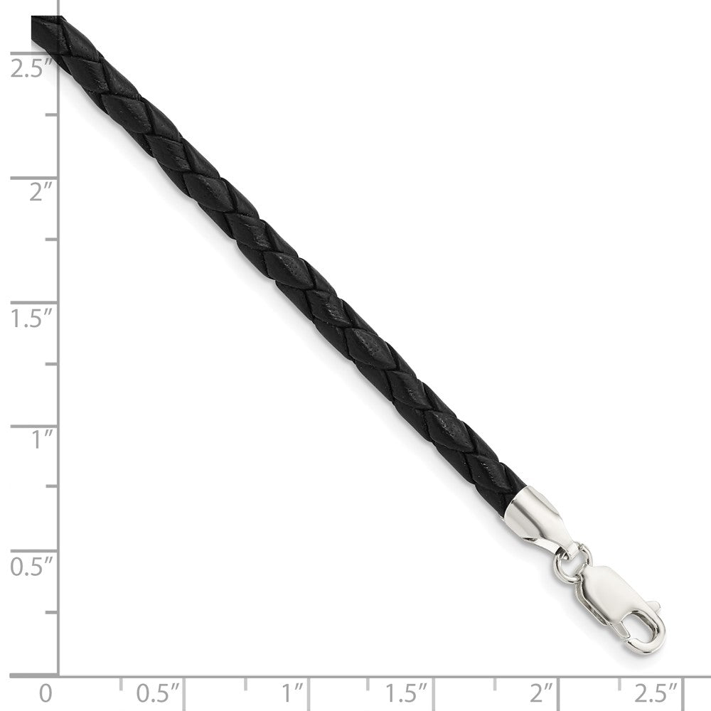 Sterlingsilber 4mm Schwarz Leder Geflochten Halskette