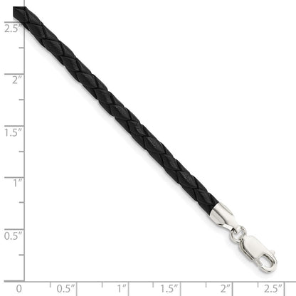 Sterlingsilber 4mm Schwarz Leder Geflochten Halskette