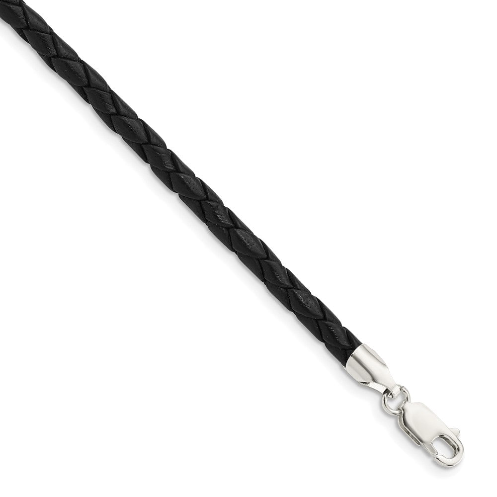 Sterlingsilber 4mm Schwarz Leder Geflochten Halskette