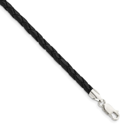 Sterlingsilber 4mm Schwarz Leder Geflochten Halskette
