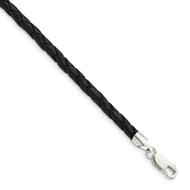 Sterlingsilber 4mm Schwarz Leder Geflochten Halskette