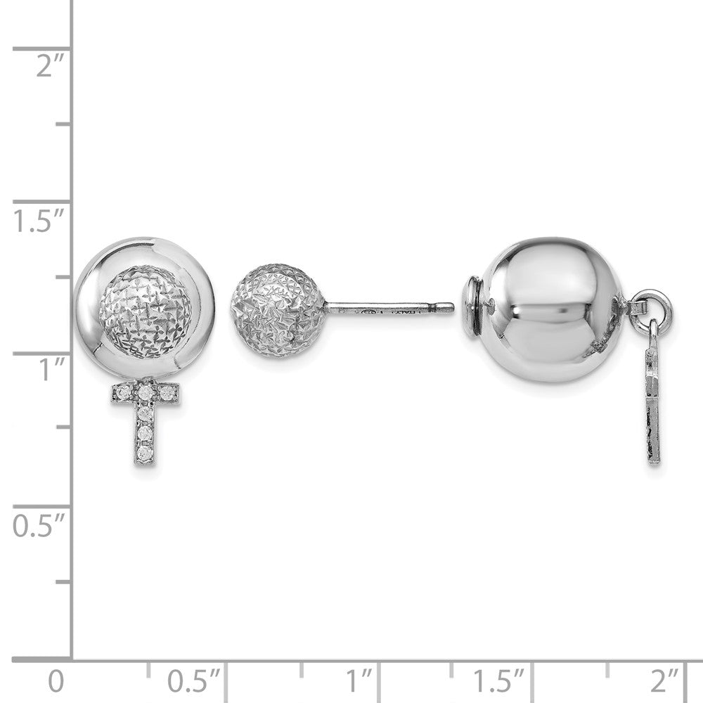 Sterlingsilber Rhodiniert Zirkonia Kreuz Vorderseite und Rückseite Ohrringe
