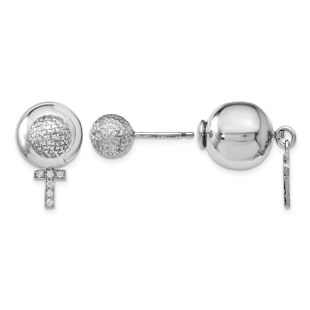 Sterlingsilber Rhodiniert Zirkonia Kreuz Vorderseite und Rückseite Ohrringe