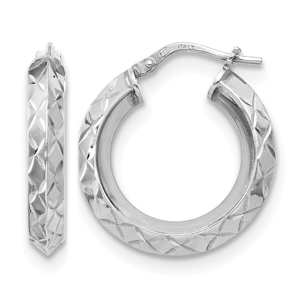 Sterlingsilber Rhodiniert Poliert & Diamantiert Creolen