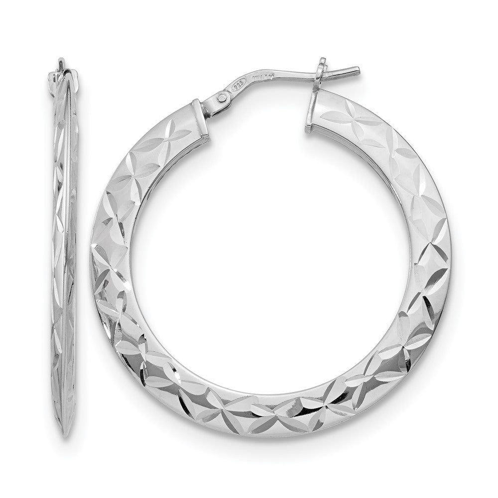 Sterlingsilber Rhodiniert Poliert & Diamantiert Creolen