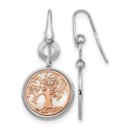 Sterlingsilber & Roséfarben Perlmutt Baum Of Leben Ohrhänger