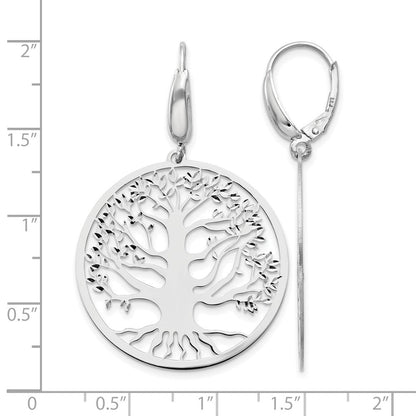 Sterlingsilber Rhodiniert Poliert Baum Of Leben Ohrhänger mit Brisur