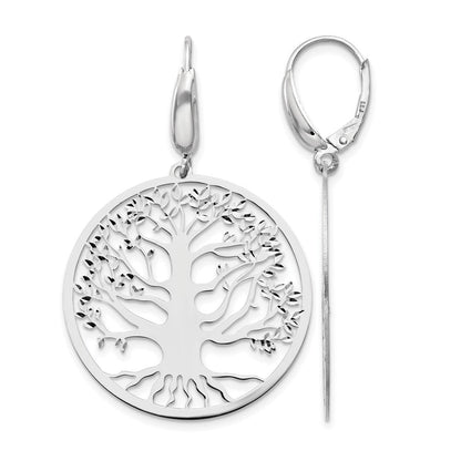 Sterlingsilber Rhodiniert Poliert Baum Of Leben Ohrhänger mit Brisur