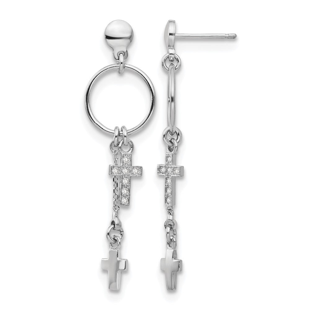 Sterlingsilber Rhodiniert Zirkonia Kreuz Ohrhänger