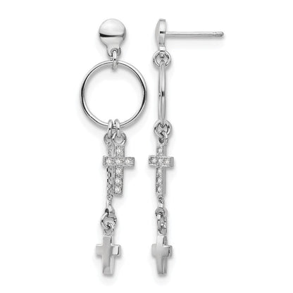 Sterlingsilber Rhodiniert Zirkonia Kreuz Ohrhänger