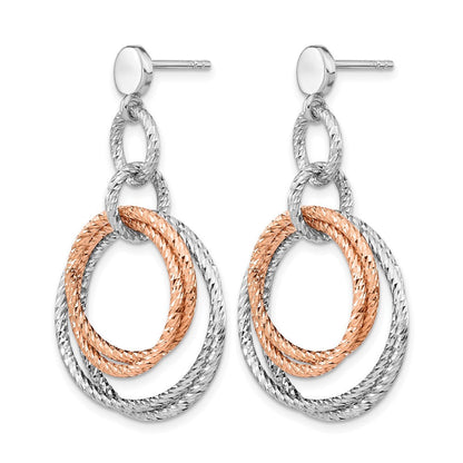 Sterlingsilber Rose Vergoldet Rhodiniert Diamantiert Stecker Hängend Ohrring