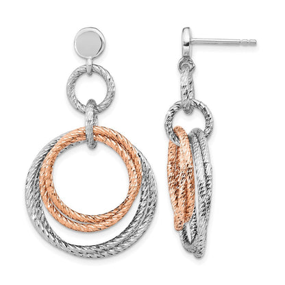 Sterlingsilber Rose Vergoldet Rhodiniert Diamantiert Stecker Hängend Ohrring