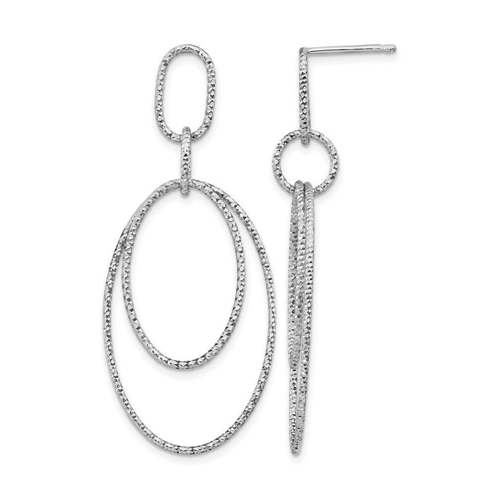 Sterlingsilber Rhodiniert Diamantiert Oval Stecker Ohrhänger